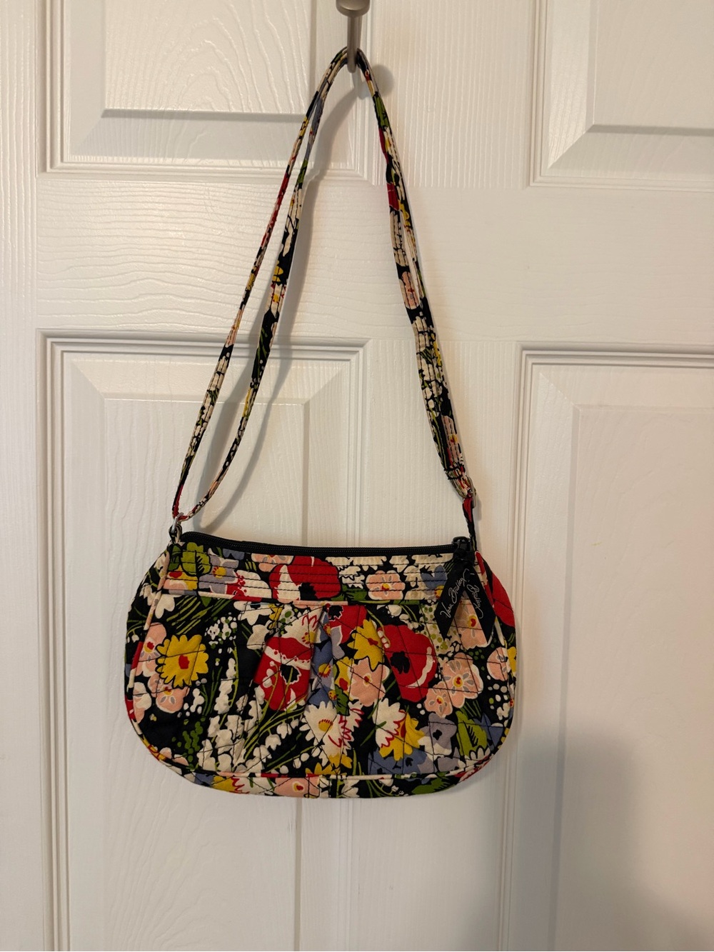 Vera Bradley Black Quilted Shoulder Bag with Multicolor Floral Print